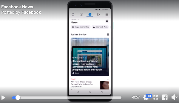 Facebook debuts News section