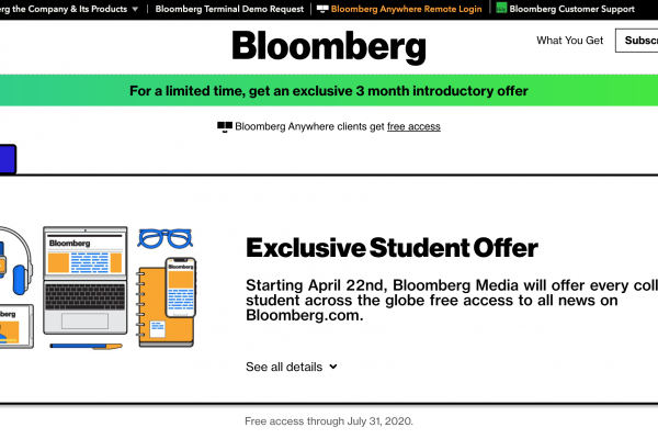 Bloomberg Media offers college students worldwide free digital subscriptions for three months